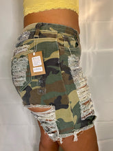 Load image into Gallery viewer, Peek a Boo Destroyed Shorts (Camouflage)
